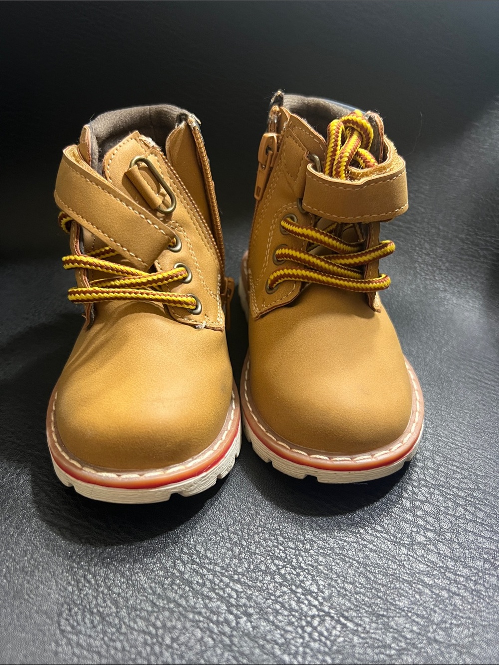 Kids Tan Lace-Up & Hook-and-Loop Boots